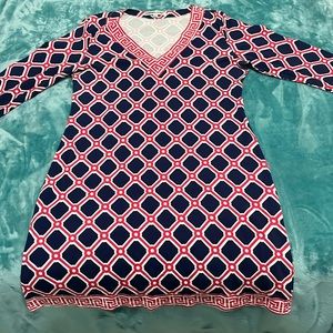 Barbara Gerwit Dark blue with red pattern long sleeve dress